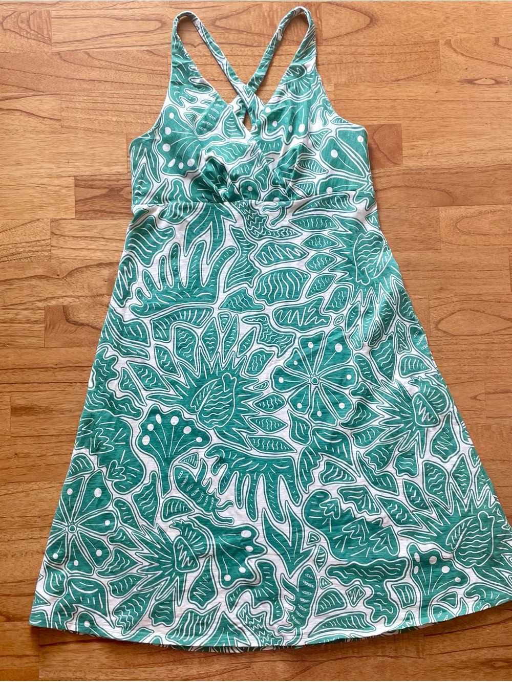 Patagonia Amber Dawn A-Line Knit Criss Cross Back Dress Green Size Med Granola